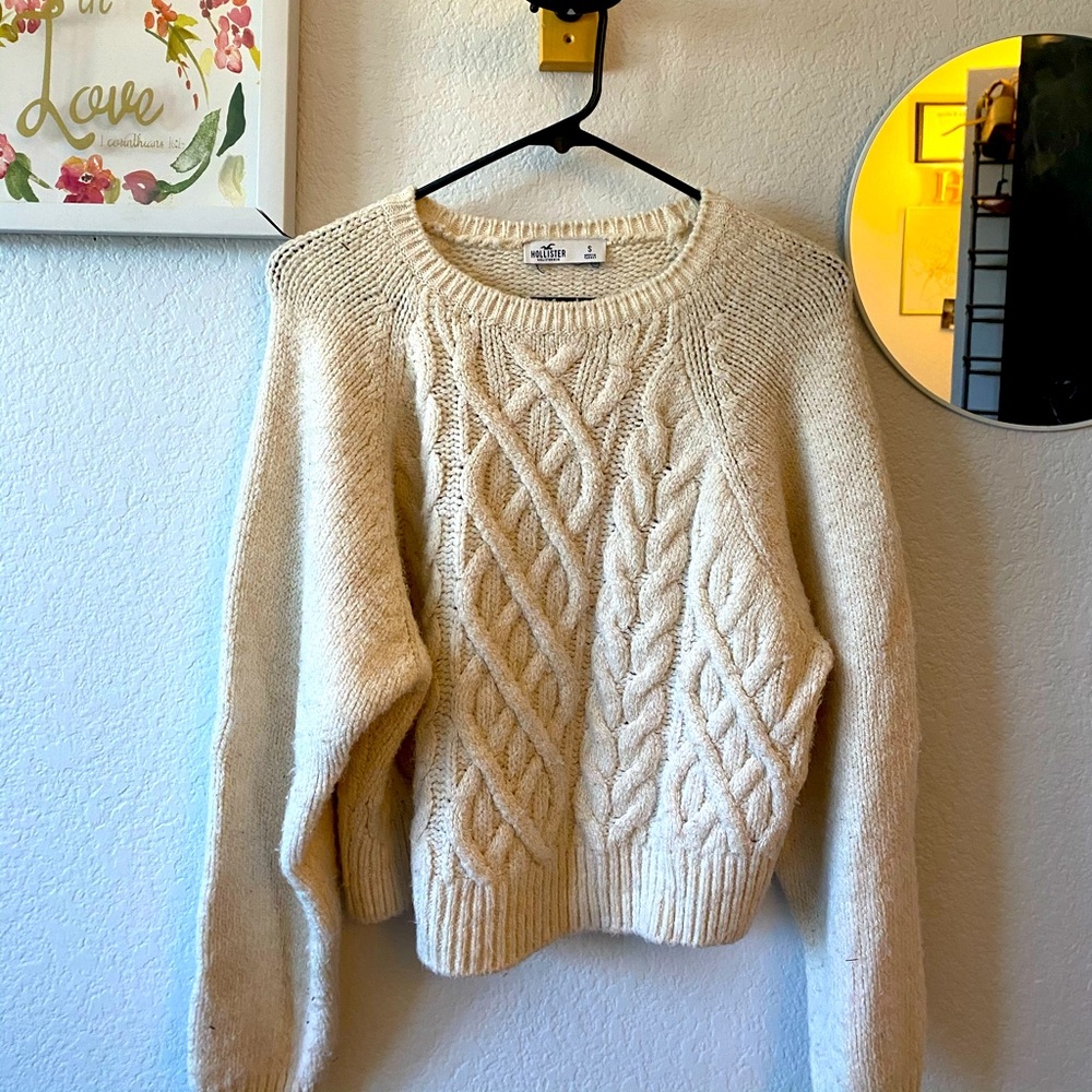 White cable knit sweater
